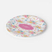 Hübsch rosa Blumenmuster Mit Monogramm Pappteller (Schrägansicht)