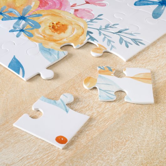 Hübsch rosa Blumenmuster Mit Monogramm Puzzle (Seite)