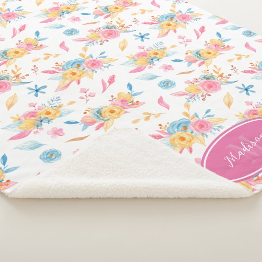 Hübsch rosa Blumenmuster Mit Monogramm Sherpadecke (3/4)