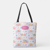 Hübsch rosa Blumenmuster Mit Monogramm Tasche (Rückseite)