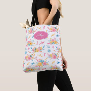 Hübsch rosa Blumenmuster Mit Monogramm Tasche