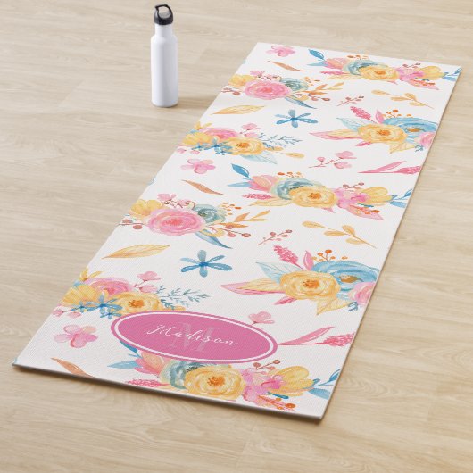 Hübsch rosa Blumenmuster Mit Monogramm Yogamatte (Beispiel)