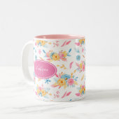 Hübsch rosa Blumenmuster Mit Monogramm Zweifarbige Tasse (Vorderseite Links)