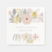 Hübsch rosa Blumenrahmen | Taufe Serviette (Vorderseite)