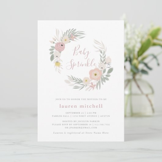 Hübsch rosa Blumenrege | Baby Sprinkle Einladung (Stehend Vorderseite)