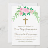 Hübsch rosa Blüte mit Kreuzheiliger Kommune Einladung (Vorderseite)