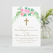 Hübsch rosa Blüte mit Kreuzheiliger Kommune Einladung (Stehend Vorderseite)