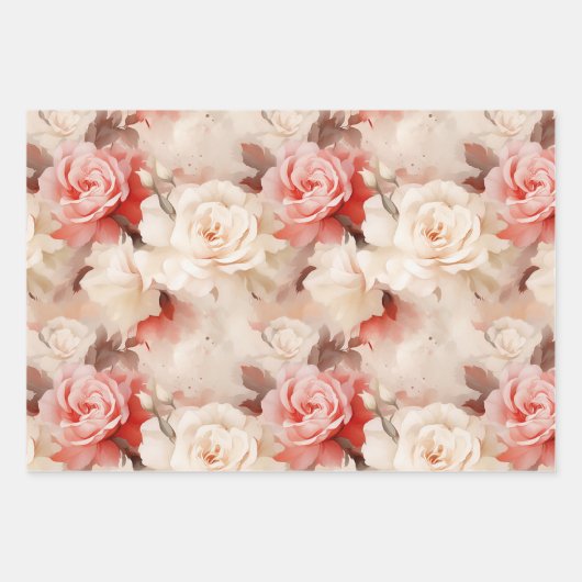 Hübsch rosa Blütencreme Geschenkpapier Set (Vorderseite)