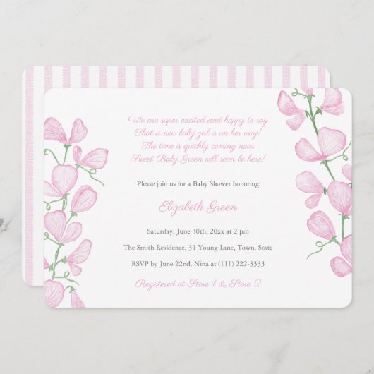 Hübsch rosa Blütendusche für Mädchen Einladung (Vorne/Hinten)