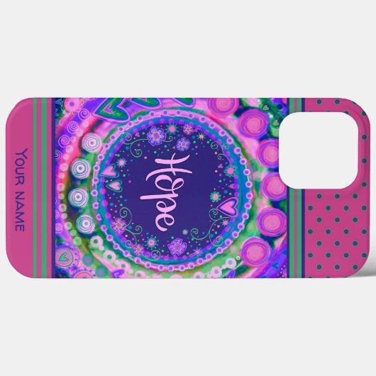 Hübsch rosa Blütenhope Dots Inspirivity Name Case-Mate iPhone Hülle (Rückseite (Horizontal))