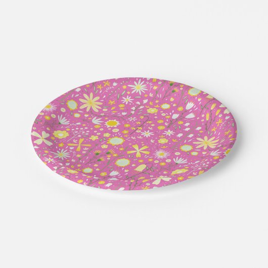 Hübsch rosa Botanische Wildblume Pappteller (Schrägansicht)