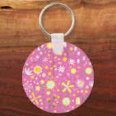 Hübsch rosa Botanische Wildblume Schlüsselanhänger (Vorderseite)