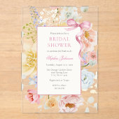 Hübsch-Rosa-Bow-Wildblume-Brautparty Acryleinladungen (Vorderseite)