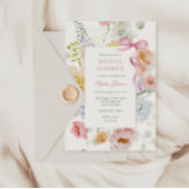 Hübsch-Rosa-Bow-Wildblume-Brautparty Einladung