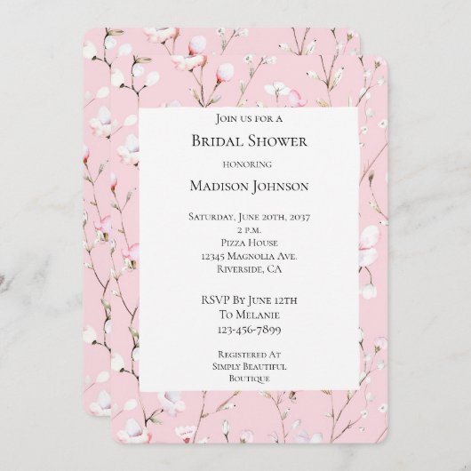 Hübsch rosa Brautparty Einladung (Vorne/Hinten)