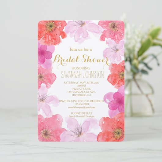 Hübsch rosa Brautparty Einladung (Stehend Vorderseite)