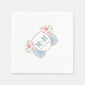 Hübsch-Rosa-Creme-Rose Monogramm-Polterabend Serviette (Vorderseite)