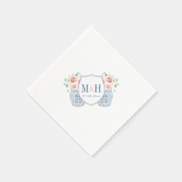 Hübsch-Rosa-Creme-Rose Monogramm-Polterabend Serviette