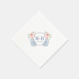 Hübsch-Rosa-Creme-Rose Monogramm-Polterabend Serviette
