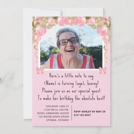 Hübsch rosa Custom 100. Geburtstag Einladung (Vorderseite)