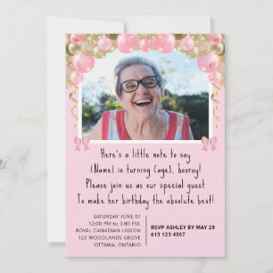 Hübsch rosa Custom 100. Geburtstag Einladung