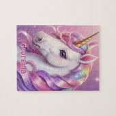 Hübsch rosa Einhorn mit Name Puzzle (Horizontal)