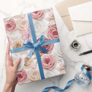 Hübsch Rosa Erröten Creme Weiße Blumen Hochzeitsdu Geschenkpapier