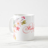 Hübsch rosa Farbe Blütenfarbe Mit Monogramm Kaffeetasse (Vorderseite Links)