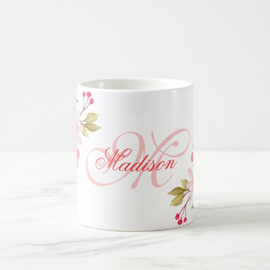 Hübsch rosa Farbe Blütenfarbe Mit Monogramm Kaffeetasse (Mittel)
