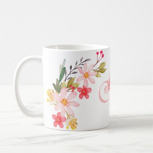 Hübsch rosa Farbe Blütenfarbe Mit Monogramm Kaffeetasse (Links)
