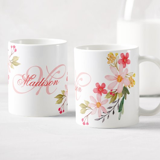 Hübsch rosa Farbe Blütenfarbe Mit Monogramm Kaffeetasse