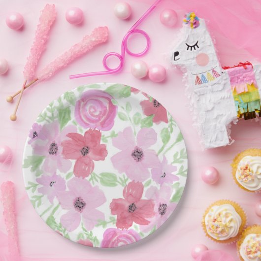 Hübsch rosa Farbflora Pappteller (Party)