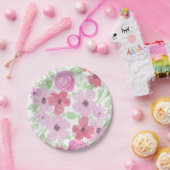 Hübsch rosa Farbflora Pappteller (Party)