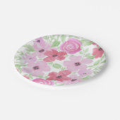 Hübsch rosa Farbflora Pappteller (Schrägansicht)