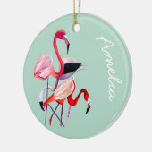 Hübsch rosa Flamingo auf blau Keramik Ornament (Links)
