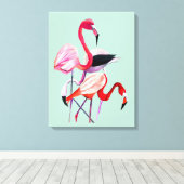 Hübsch rosa Flamingo auf blau Leinwanddruck (Insitu (Holzboden))