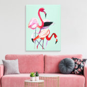 Hübsch rosa Flamingo auf blau Leinwanddruck (Insitu (Wohnzimmer))