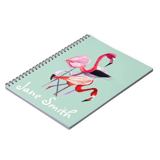 Hübsch rosa Flamingo auf blau Notizblock (Linke Seite)