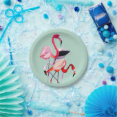Hübsch rosa Flamingo auf blau Pappteller (Party)