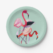 Hübsch rosa Flamingo auf blau Pappteller (Vorderseite)