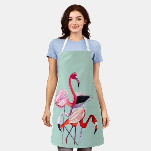 Hübsch rosa Flamingo auf blau Schürze (Getragen)