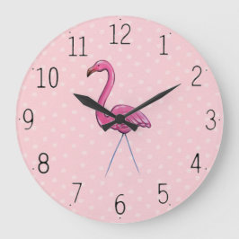 Hübsch rosa Flamingo auf Polka Dot Hintergrund Uhr