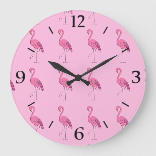 Hübsch rosa Flamingo Große Wanduhr (Vorderseite)