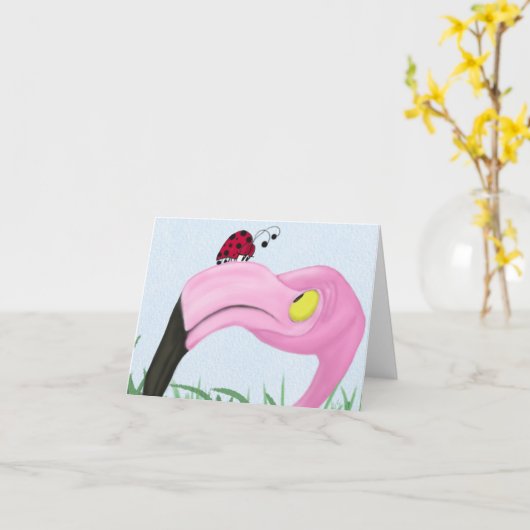 Hübsch rosa Flamingo Karte (Gelbe Blume)