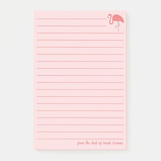 Hübsch rosa Flamingo Lined Personalisiert Post-it Klebezettel (Vorderseite)