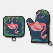 Hübsch rosa Flamingo mit dem Namen Ofenhandschuh & Topflappen-Set (Vorderseite)