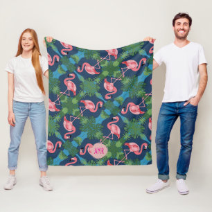 Hübsch rosa Flamingo mit Namensinitialen Fleecedecke
