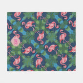 Hübsch rosa Flamingo mit Namensinitialen Fleecedecke (Vorderseite (Horizontal))