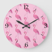 Hübsch rosa Flamingo Muster große Uhr (Vorderseite)
