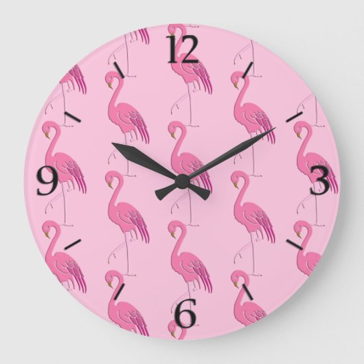 Hübsch rosa Flamingo Muster große Uhr (Vorderseite)